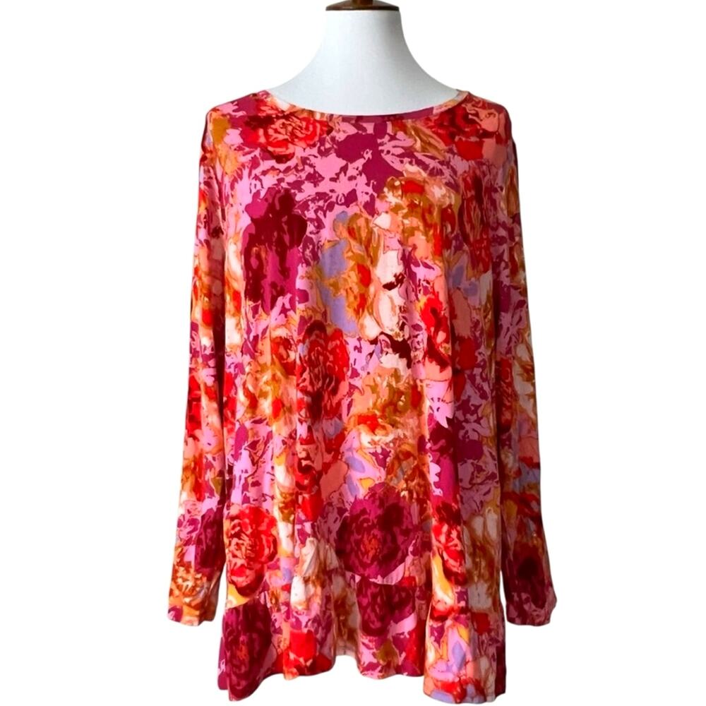 Womens Top XL Fall Blouse long Sleeve Midi Boho Relaxed Shirt Asymmetric Hem